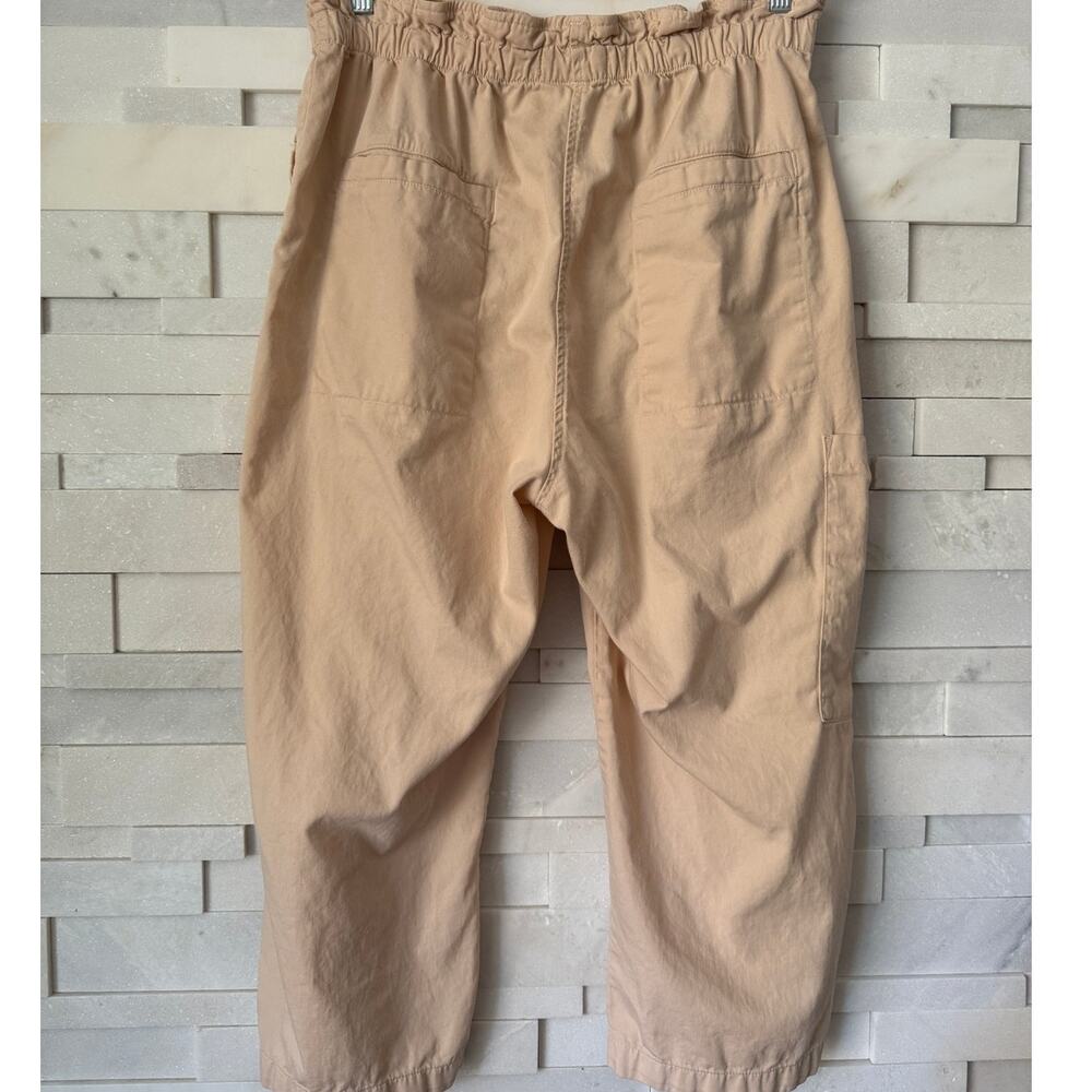Anthropologie Carpenter Cargo Elastic High Waist Wide Cropped Leg Pants L Cream - Picture 2 of 7